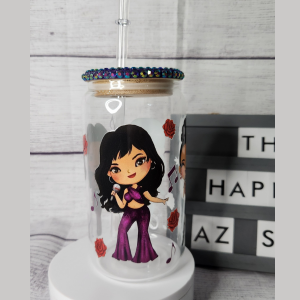 Selena 16 oz Glass can with Bedazzled lid!